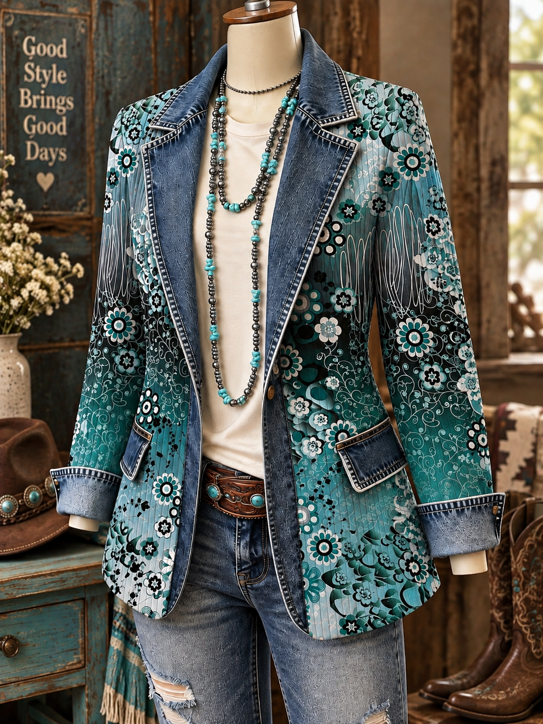 Western Style Color Block Long Sleeve Jacket